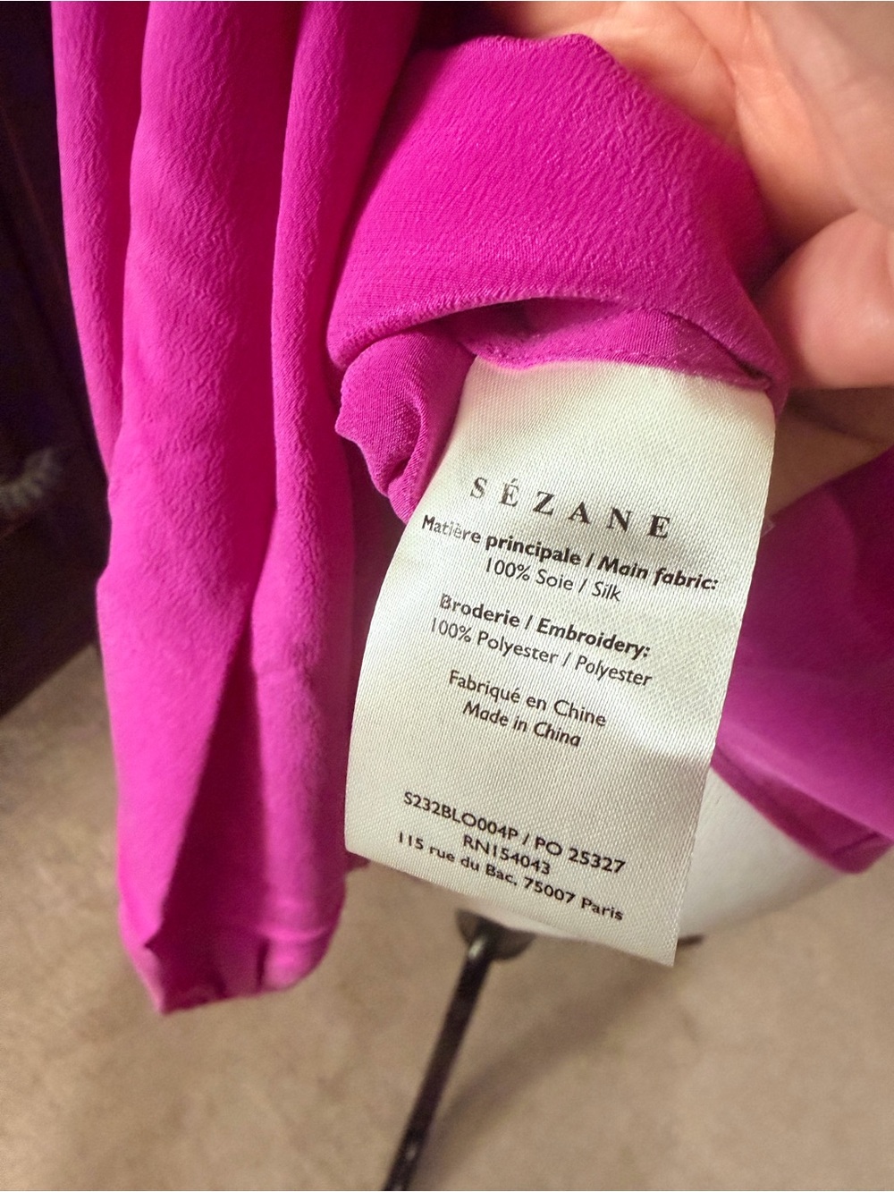 Sezane Fuchsia Floral Lace V-Neck Blouse - Picture 8 of 10